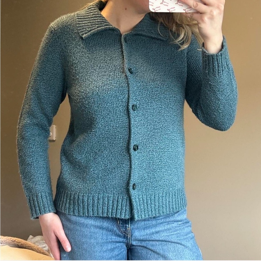Teal Button-Up Women's Sweater